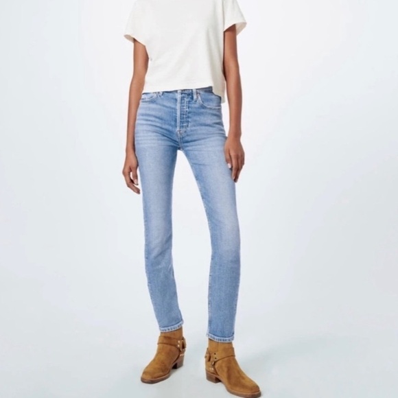 RE/DONE Comfort Stretch High Rise Ankle Crop Jeans in Hazy Indigo Sz 31 - Picture 1 of 12